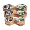 Mango wood double feeder w/ 2 Stainless Steel Insert bowls - Natural