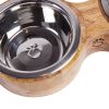 Mango wood double feeder w/ 2 Stainless Steel Insert bowls - Natural