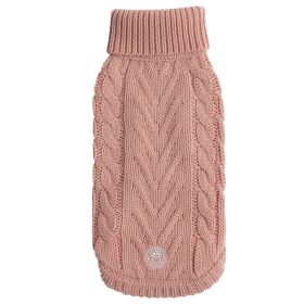 Chunky Cable Knit Turtleneck Classic Sweater - Pink (Color: Pink, size: 3XS)