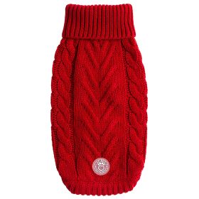 Chunky Cable Knit Turtleneck Classic Sweater - Red (Color: Red, size: 3XS)